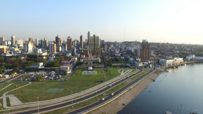 The Costanera waterfront and city skyline in Asunción, Paraguay